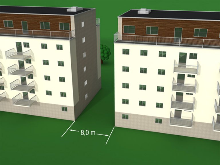 § 11-6 Figur 4: Skille mellom høye byggverk i ulike bruksenheter.